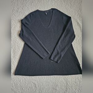 Eileen Fisher Black V-Neck Merino Wool Sweater Size M